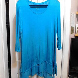 Logo Lori Goldstein Turquoise Chiffon Hem Tunic Sz L